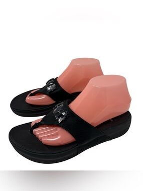 Vintage Y2K Skechers Tone Up Womens size 9 Black Studded Thong Flip Flop shoes